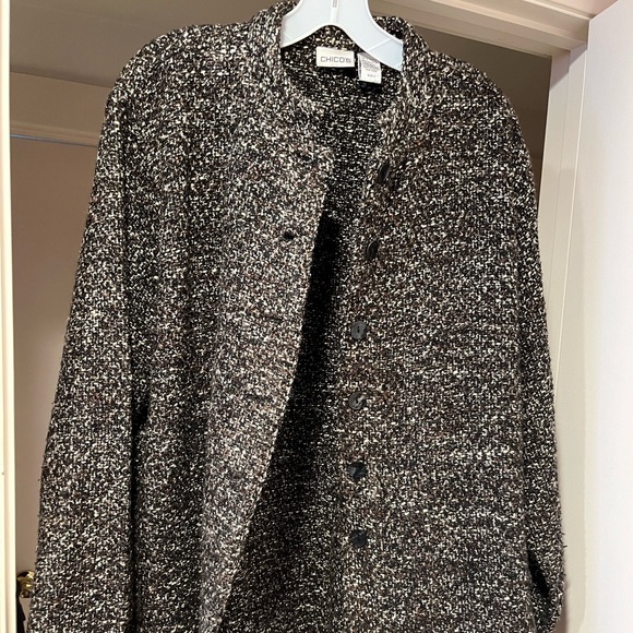 Chico’s tweed jacket- brown, white, black threads - Picture 1 of 11